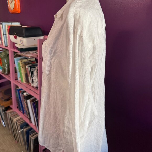 White Oversize J Jill Button-Down Oxford Linen Shirt | Size M - Picture 3 of 7